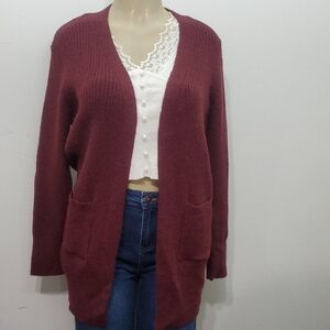 Cielo Maroon Open-Front Cardigan